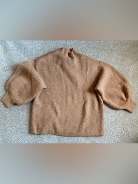 H&M Camel Balloon Sleeve Mock Neck Sweater